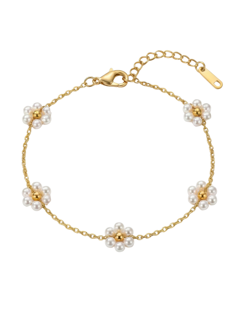 Dainty floral station bracelet gold