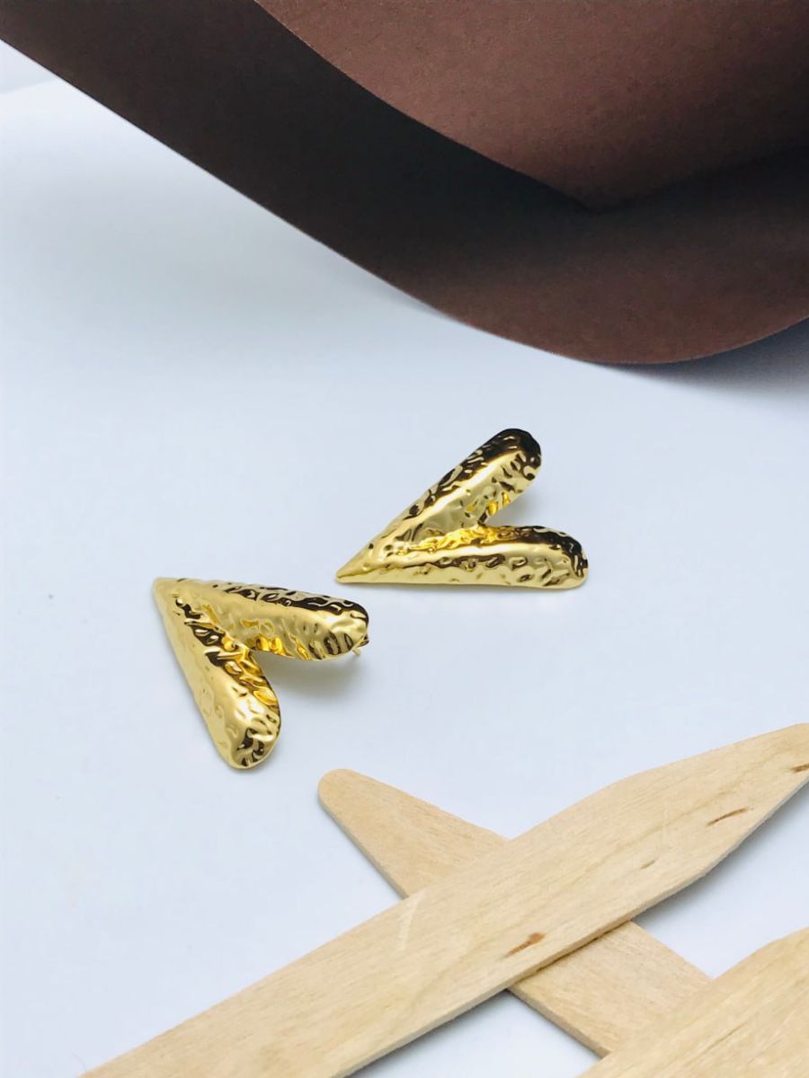 Buy Minimal Golden Heart Shaped Textured Stud Earrings - TheJewelbox