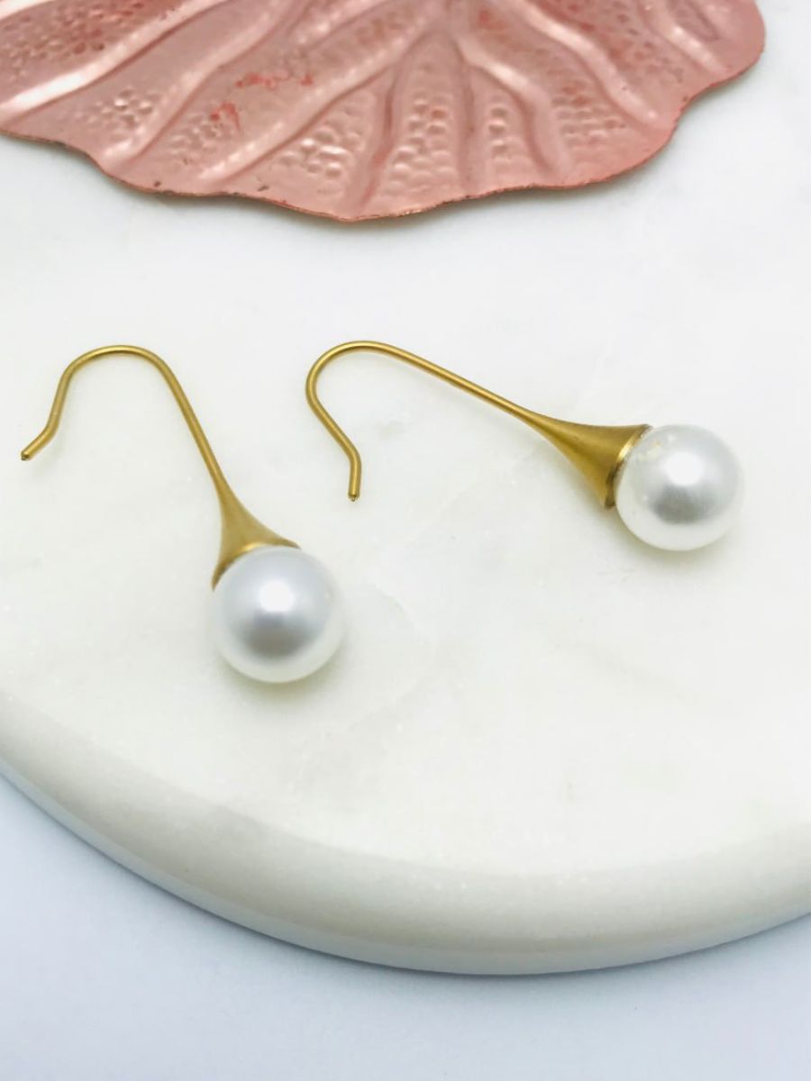 Minimal Pearl Drop Gold Plated Hoop Earrings