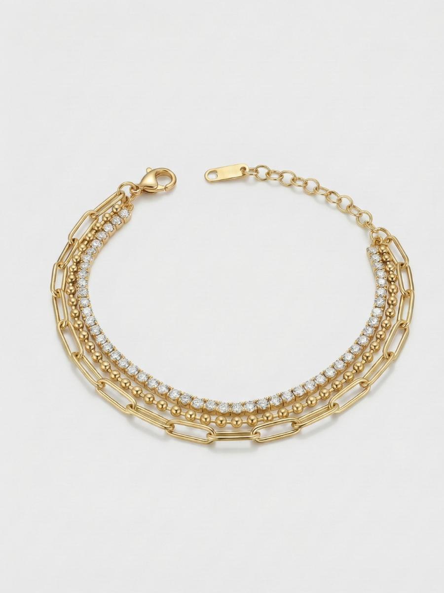 Minimalist gold plated triple layer bracelet