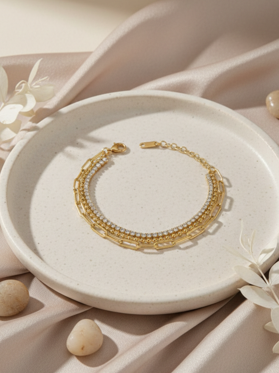 Buy Minimalist Gold Plated Triple Layer Zircon Bracelet Online
