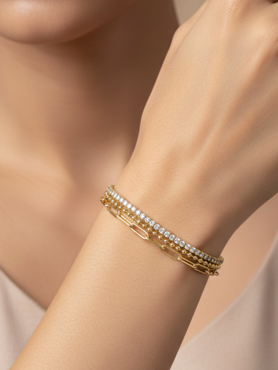 Minimalist Gold Plated Triple Layer Zircon Bracelet