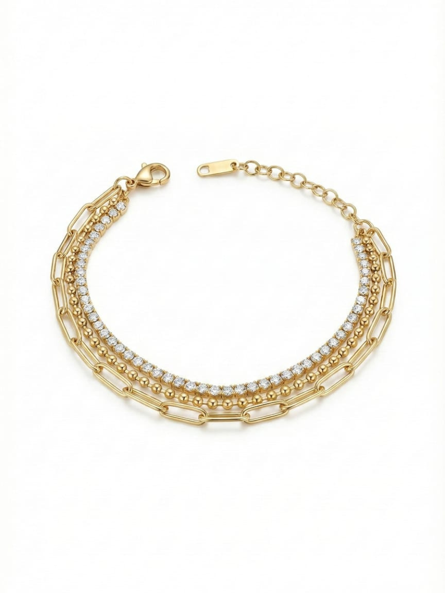Minimalist Triple Chain Golden Bracelet for Women