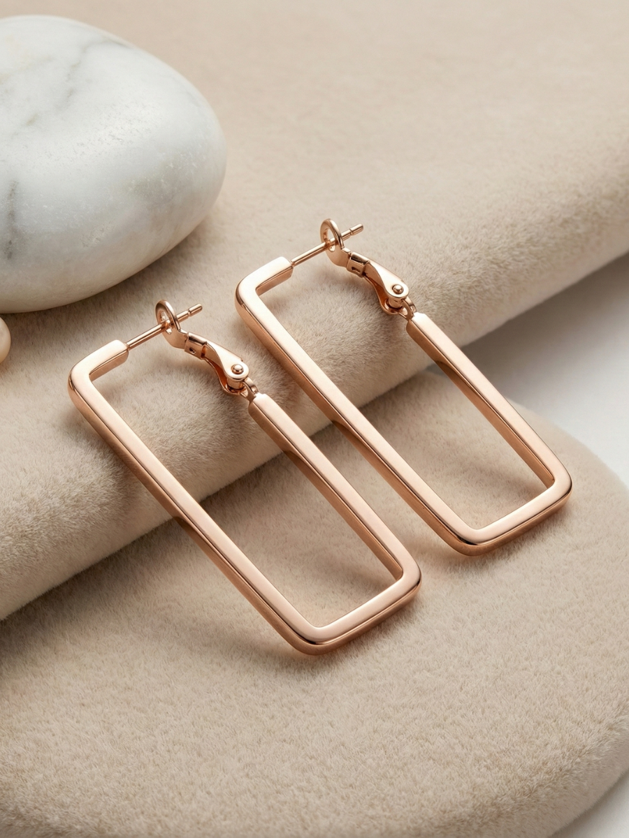Rose gold rectangular hoop earrings