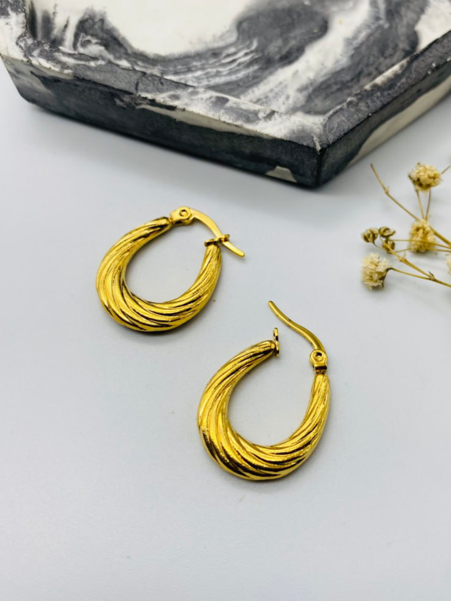 Oval Shaped Gold Plated Twisted Hoop Earrings