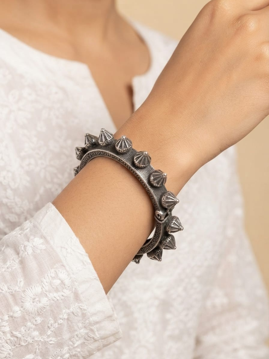 Oxidised German Silver Spiked Tribal Bangle