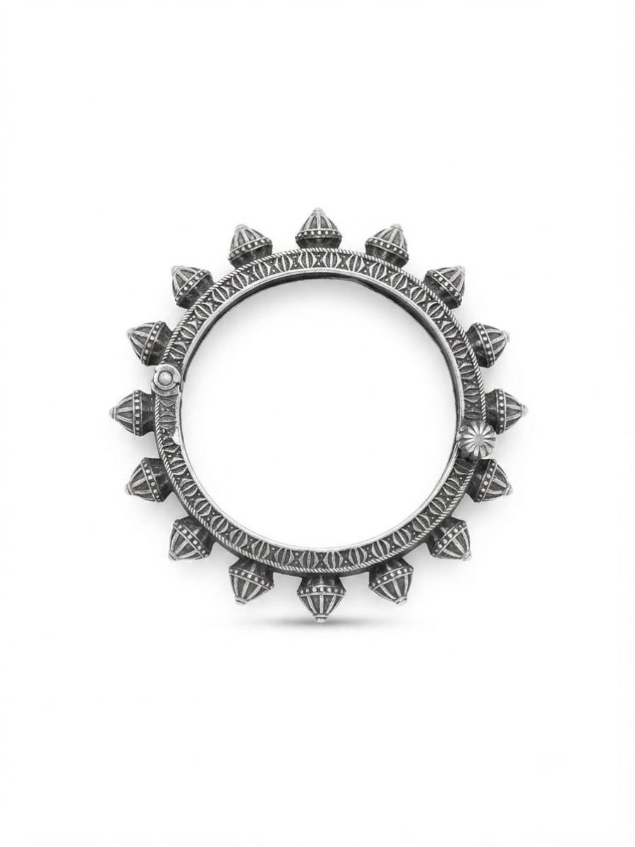 Heavy oxidized silver traditional statement bangle