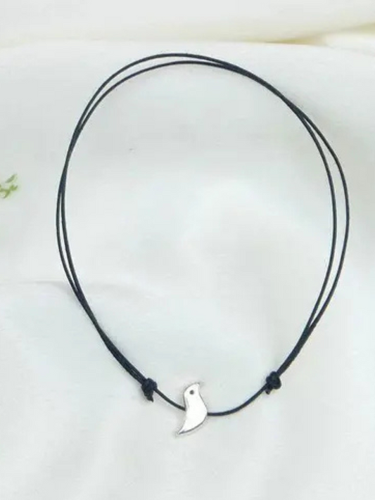 Oxidised Silver Bird Charm Black Thread Single Anklet
