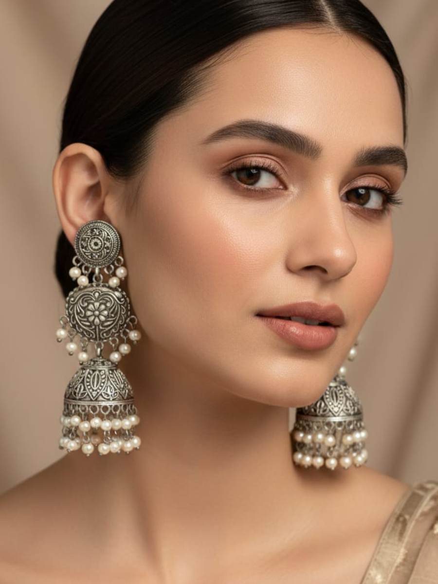 Antique silver oxidised Jhumka earrings