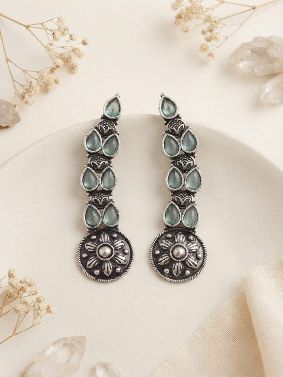 Oxidised silver mint green ear cuffs