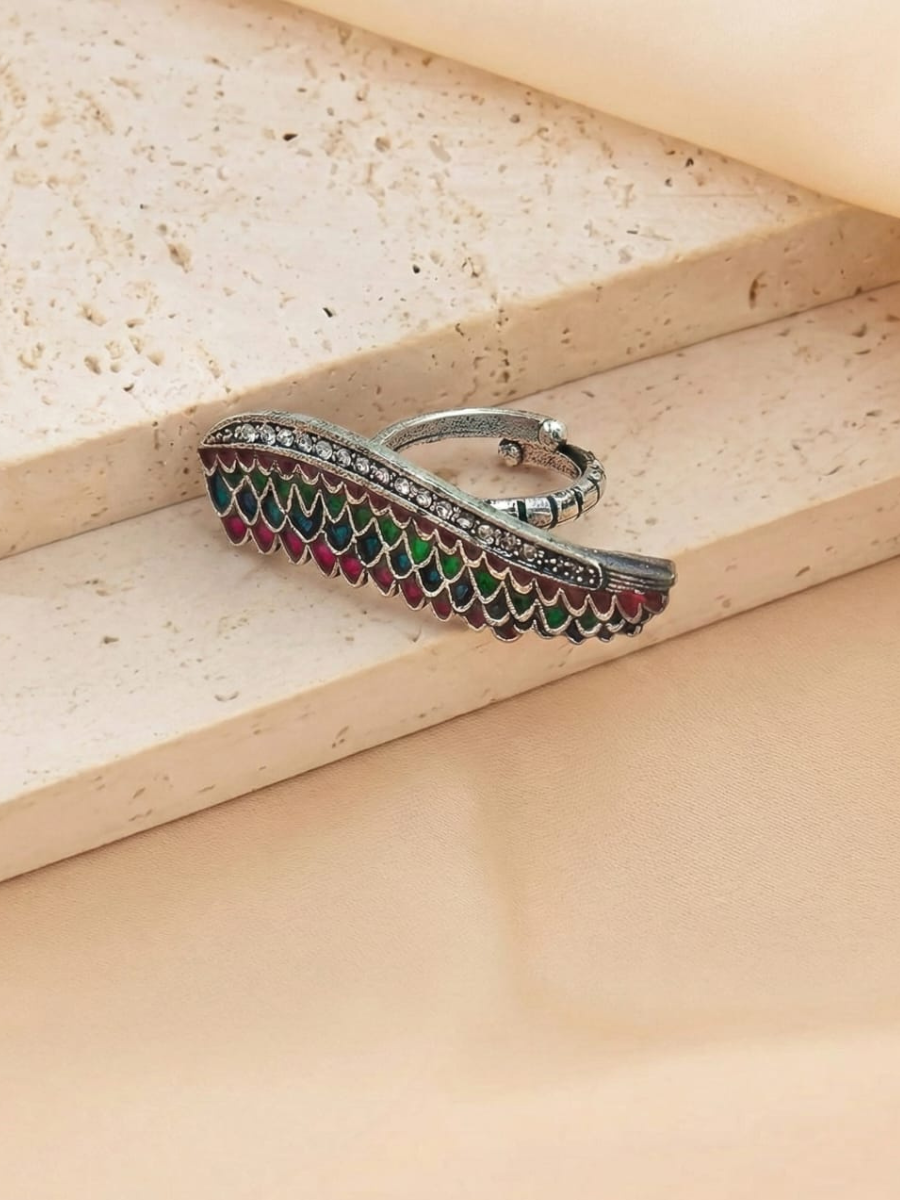 Oxidised silver multicolor gemstone ring