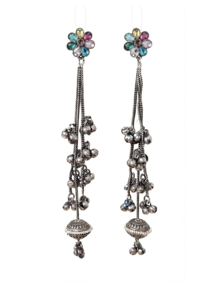 Multi stone floral ghungroo drop earrings