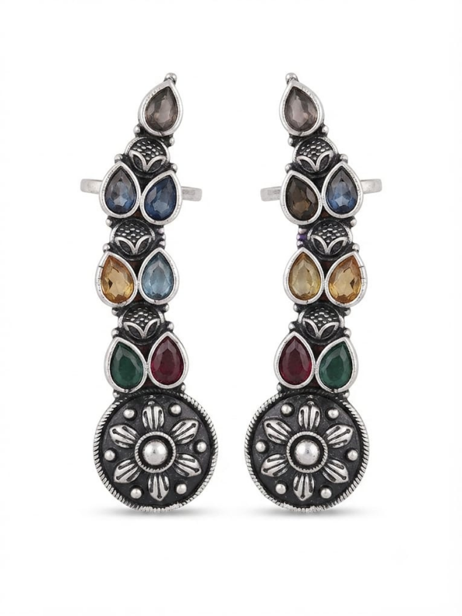 Traditional multicolored stone ear cuffs