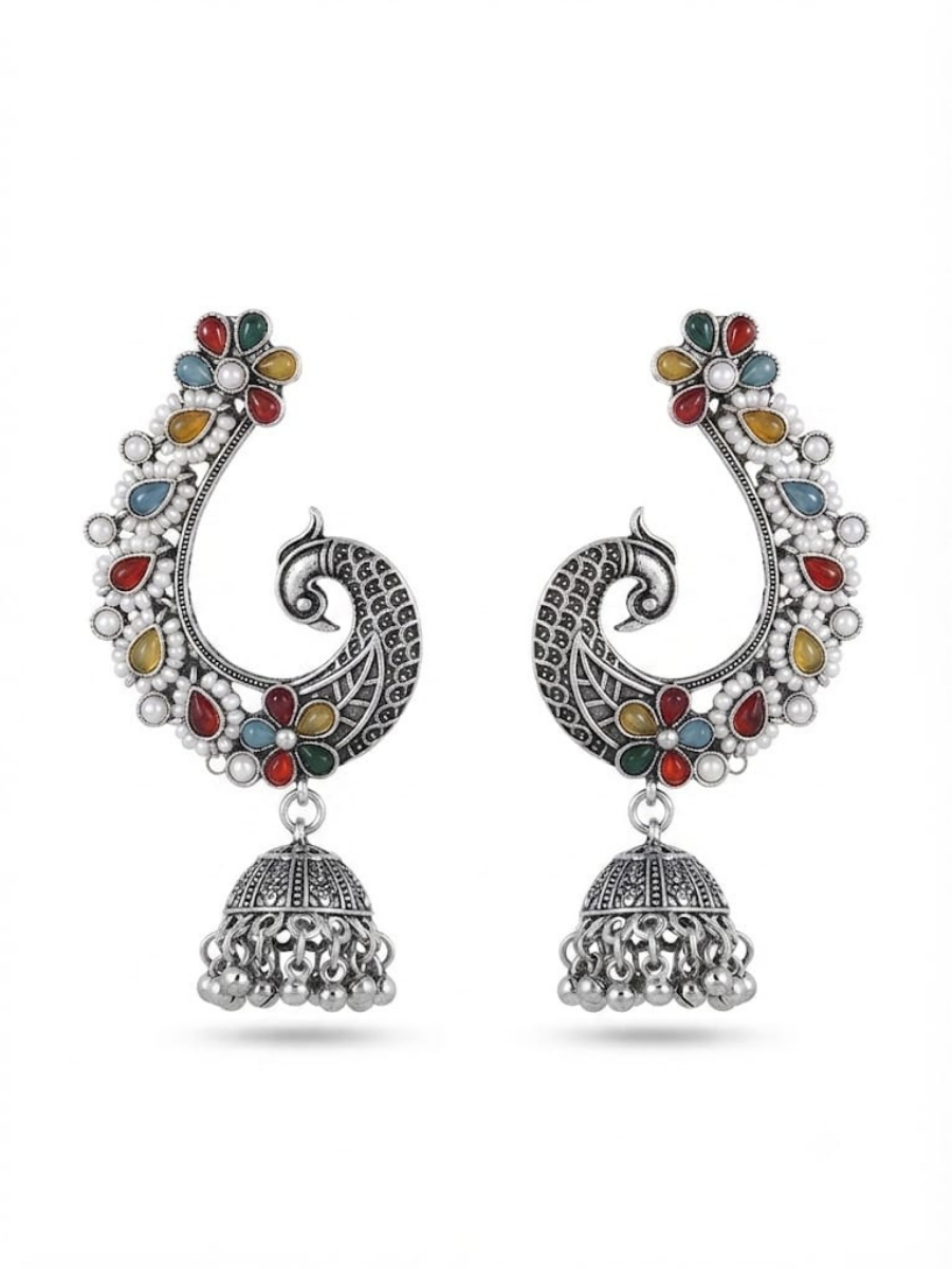 Multicolored stone traditional jhumka earrings