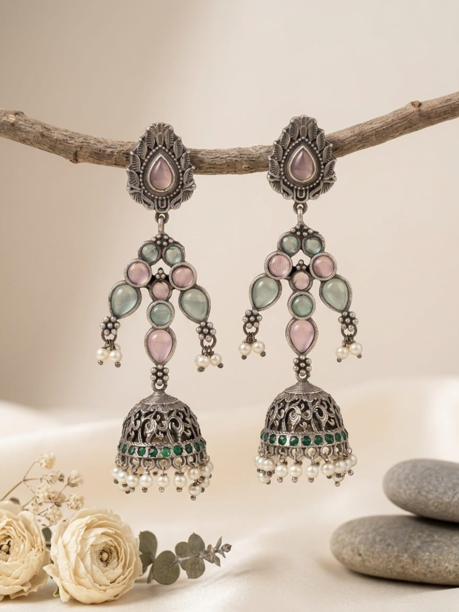 Traditional jhumka with seed pearls