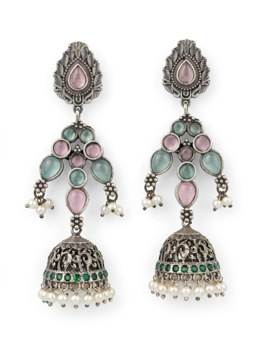 Ethnic stone studded drop earrings