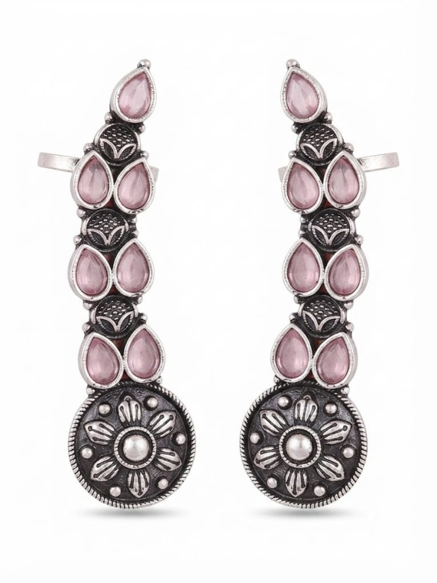 Traditional floral silver ear cuffs