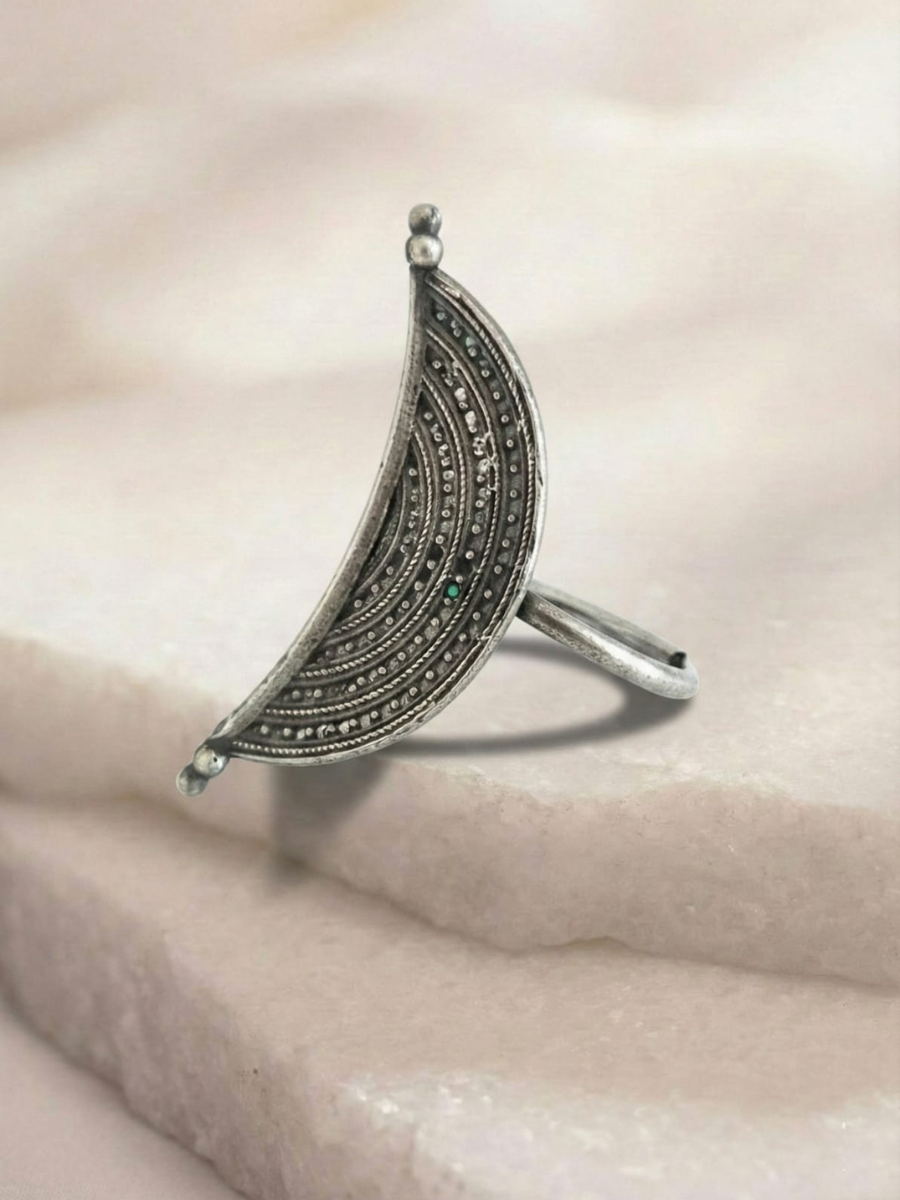 Oxidised Silver Plated Crescent Moon Statement Ring