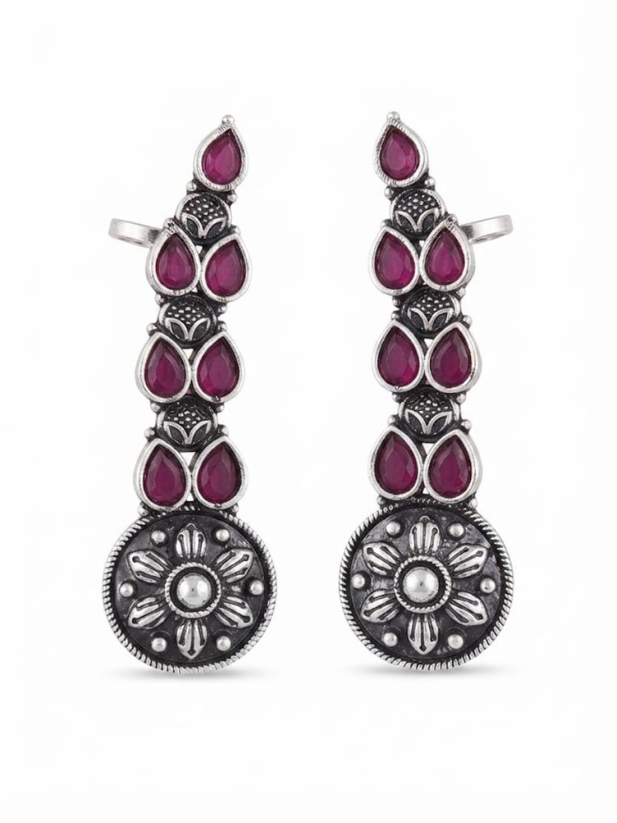 Traditional floral silver ear cuffs jewelry