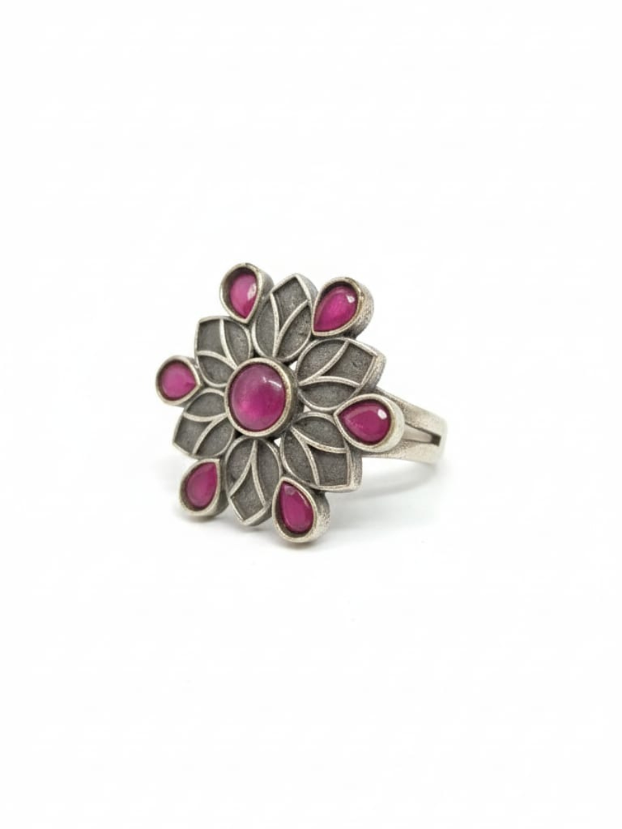 Ethnic floral statement ring women
