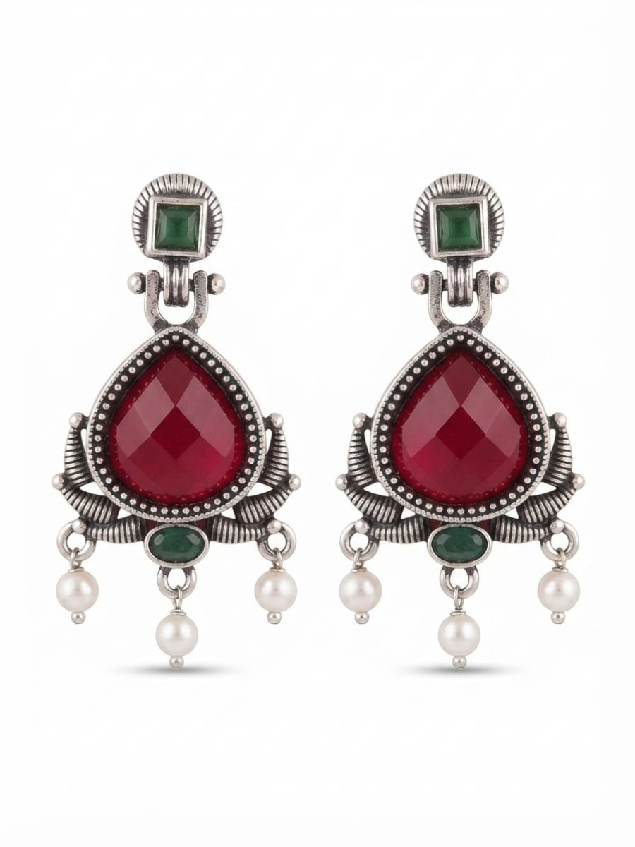 Silver Teardrop Stone Drop Earrings