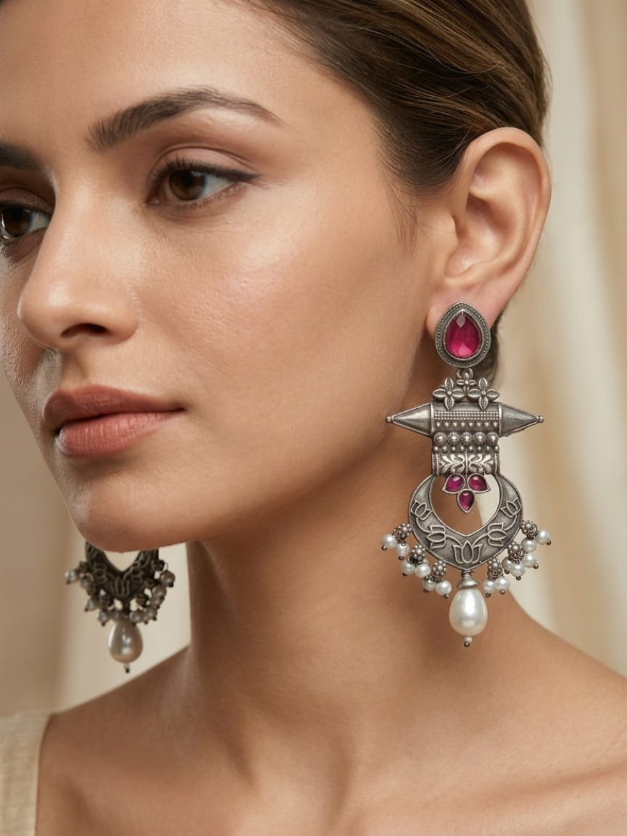 Ruby stone studded ethnic earrings