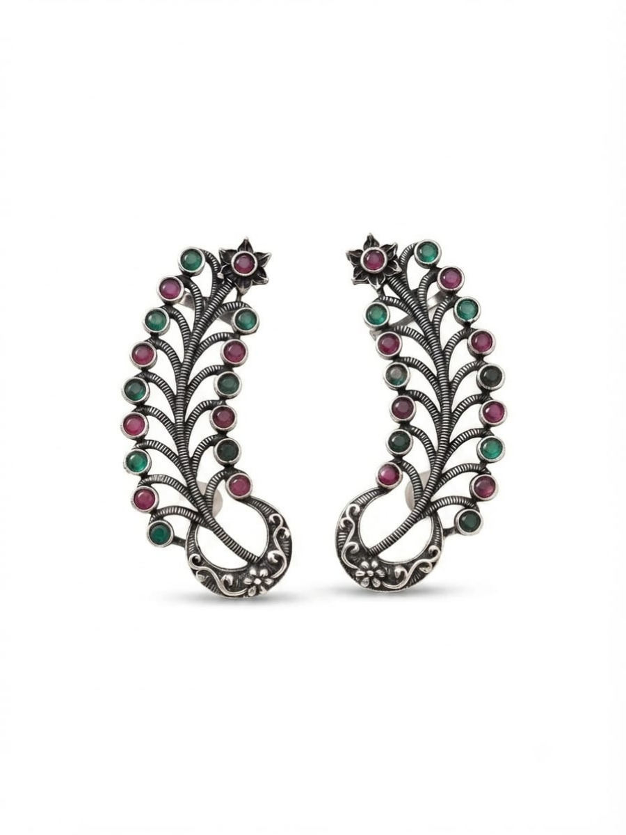 Traditional ruby and emerald ear cuffs