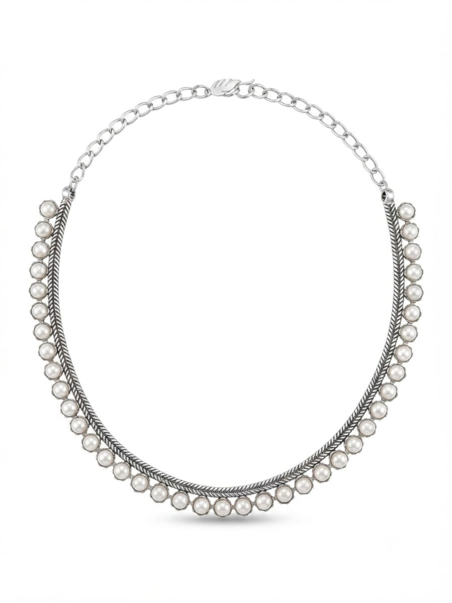 Antique oxidised pearl choker jewelry