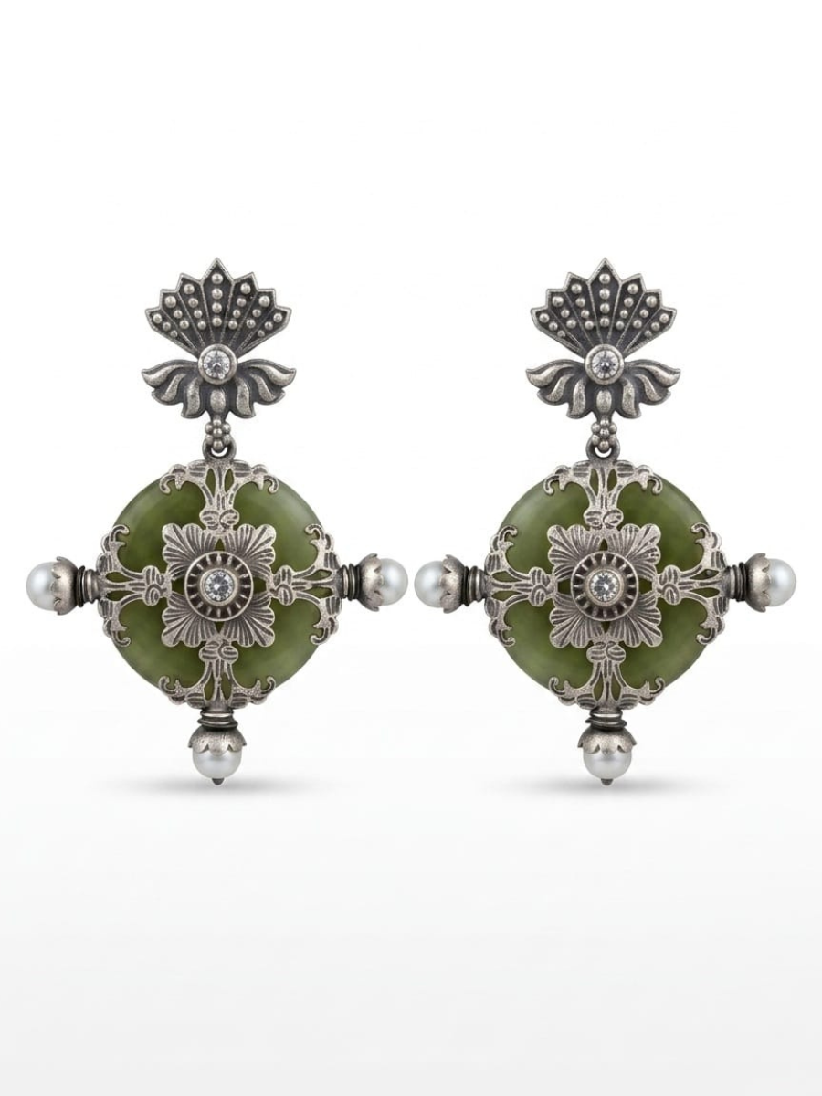 Intricate silver plated designer earrings
