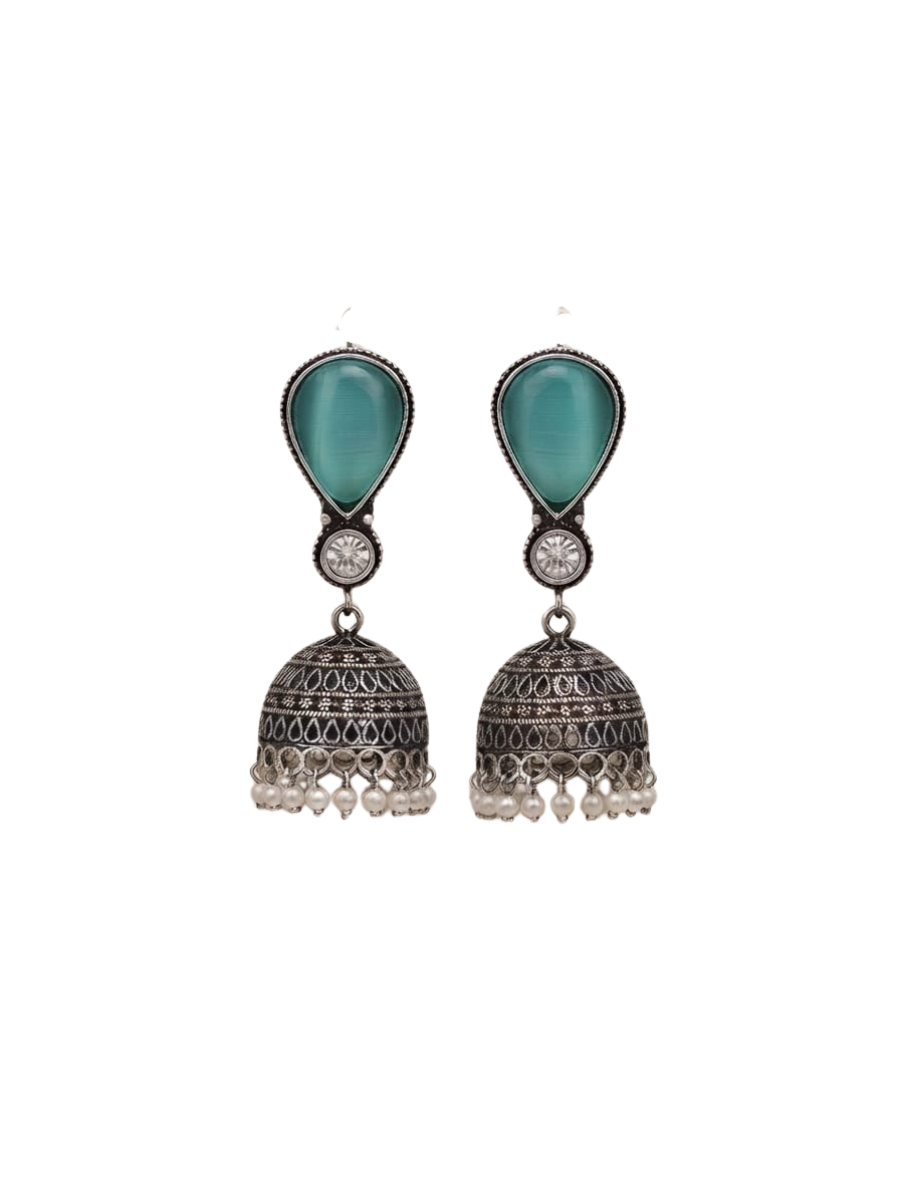 Traditional silver pearl drop jhumkas