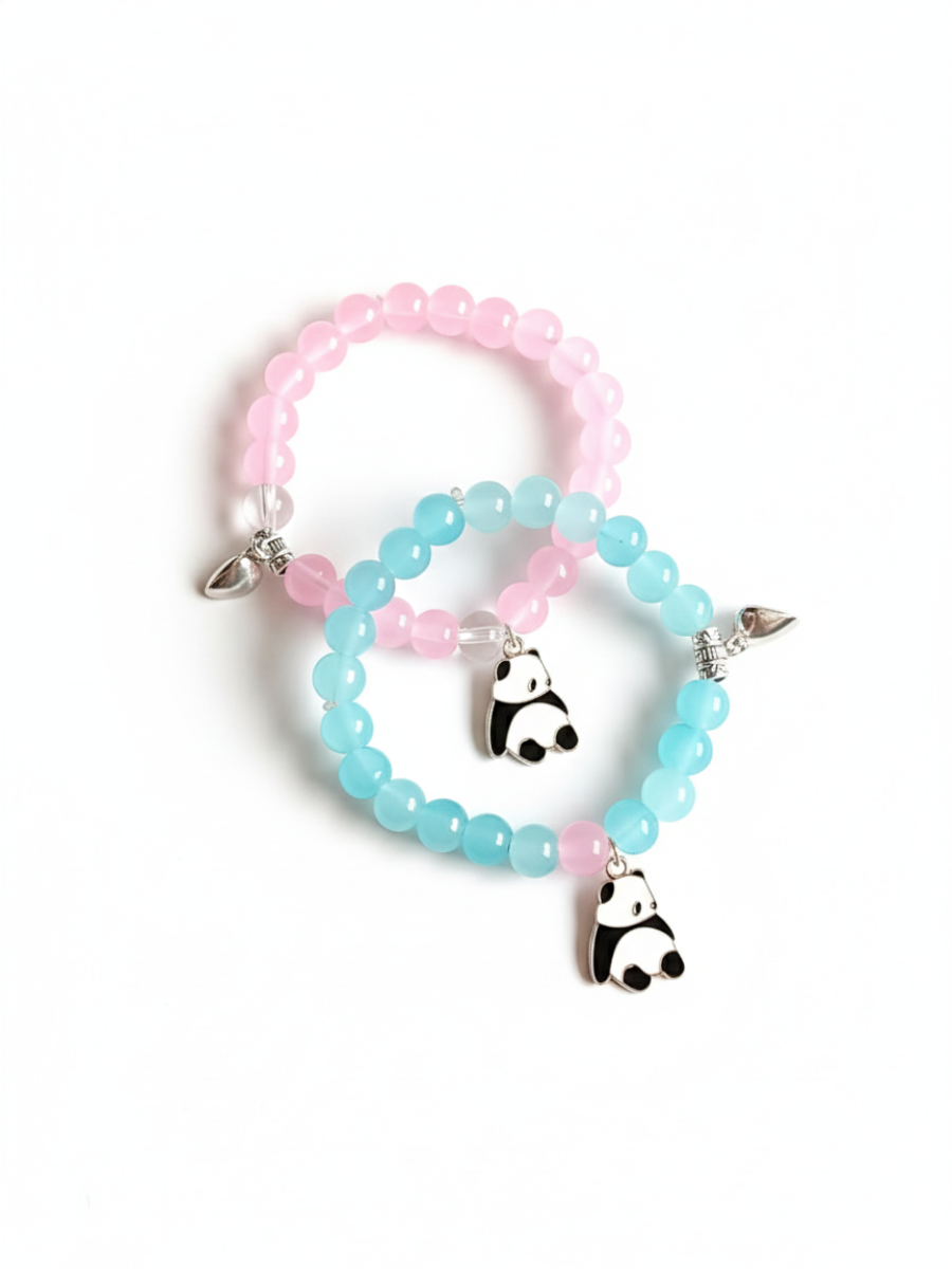 Pink and Blue Panda Charm Beaded Magnetic Bracelets Combo