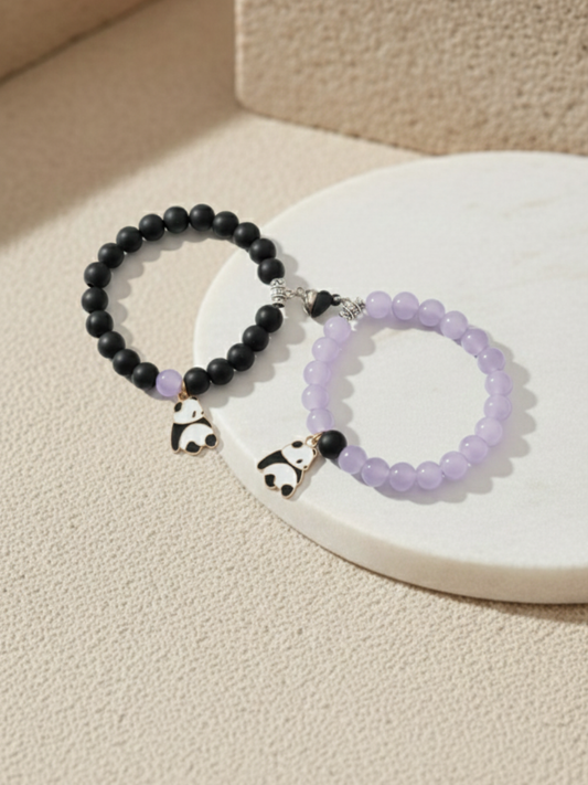 Panda Charms Black and Purple Beaded Friendship Bracelets