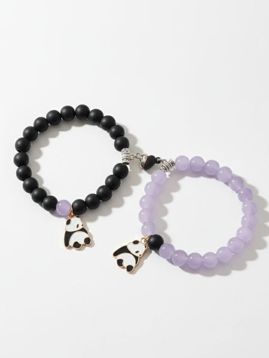 Buy Black and Purple Beaded Panda Charms Friendship Bracelets Online in India - TheJewelbox
