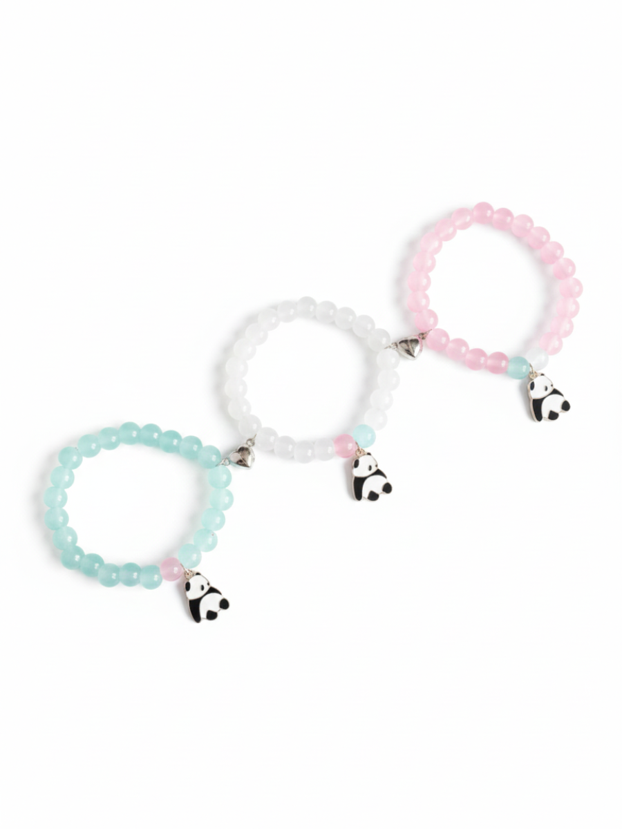 Pink, White, and Sky Blue Panda Charm Beaded BFF Bracelets for 3