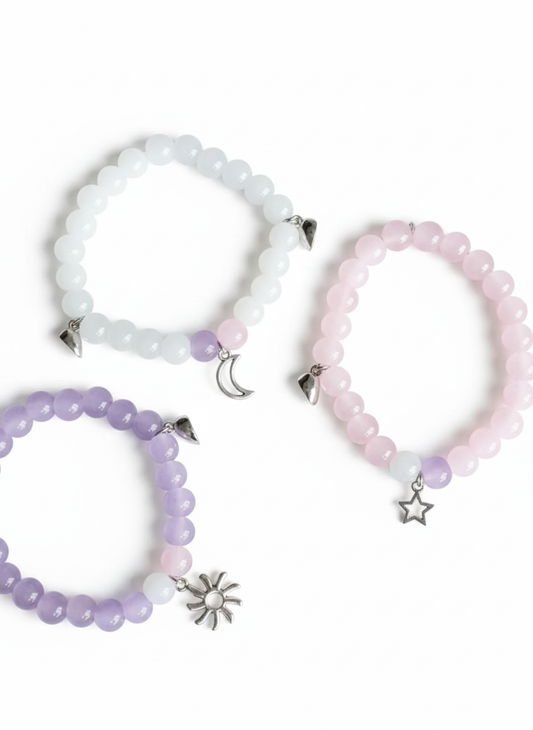 Pink, White and Purple Beaded Charm Best Friend Bracelets - TheJewelbox
