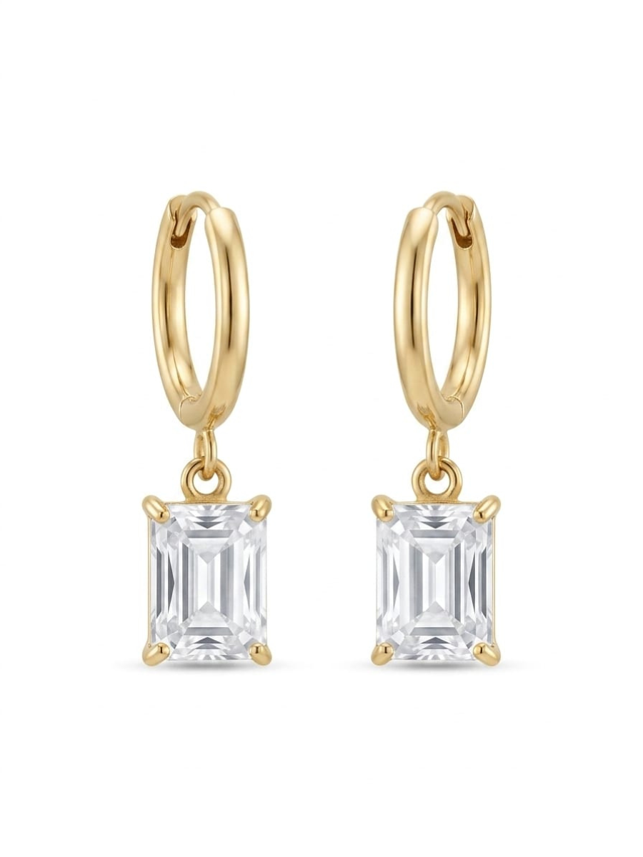 Rectangular Diamond Drop Golden Huggie hoop Earrings