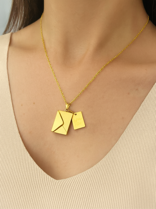 Gold necklace with a unique love letter with envelop pendant