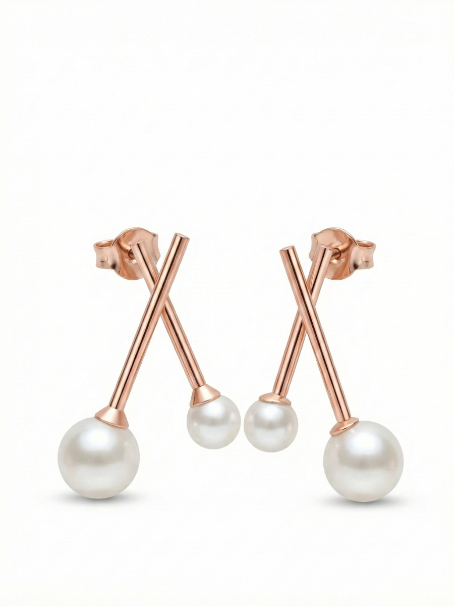 Trendy double pearl dangle earrings