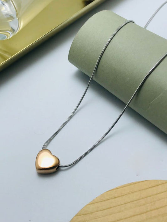 Rose Gold Heart Pendant Minimal Silver Chain Necklace