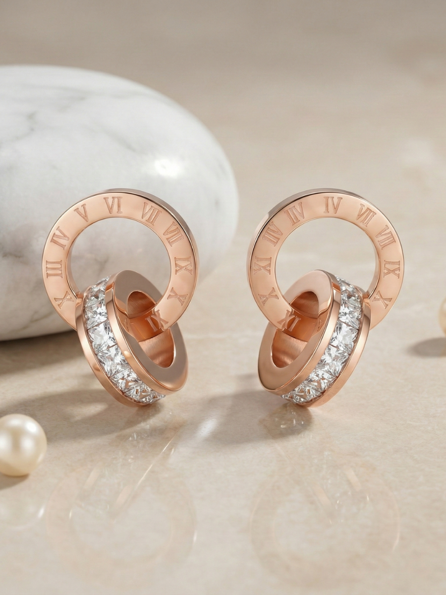 Rose gold roman numeral earrings