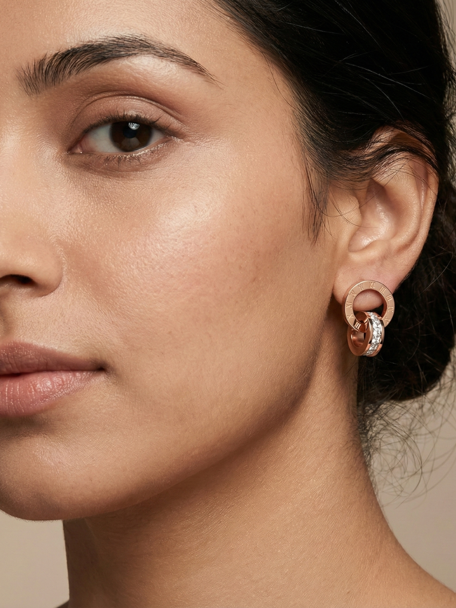 Interlocking crystal hoop stud earrings