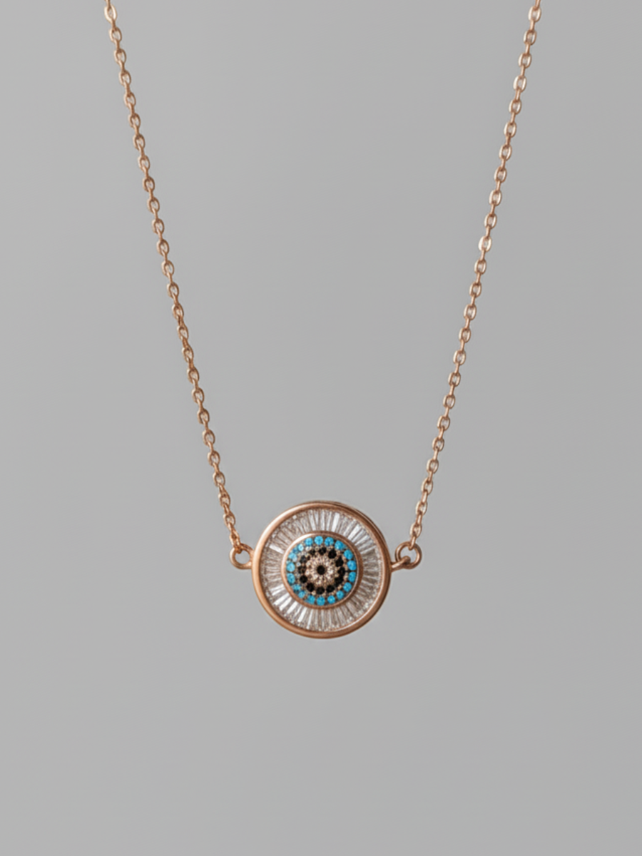 Buy Rose Gold Round Evil Eye Diamond Pendant Necklace Online in India - TheJewelbox