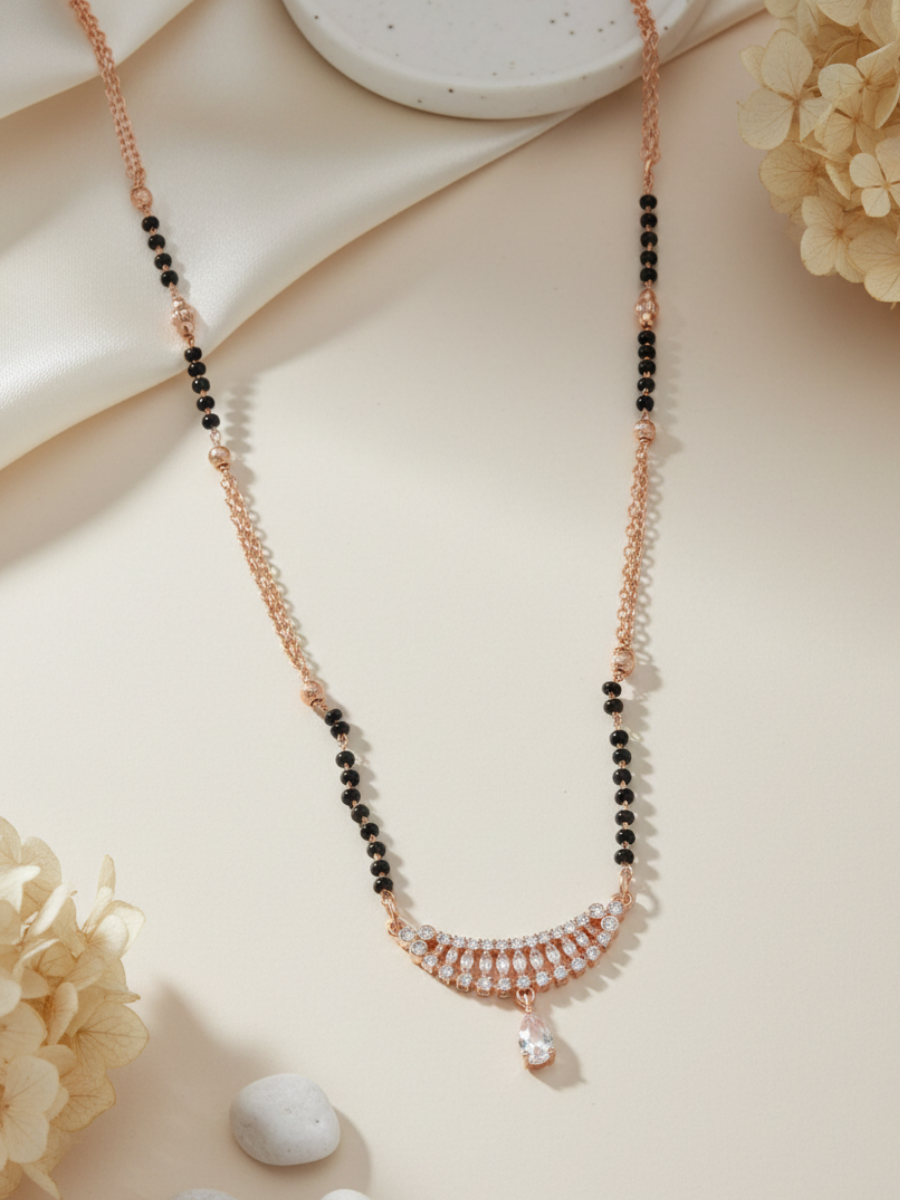 Buy Rose gold zircon studded mangalsutra Online