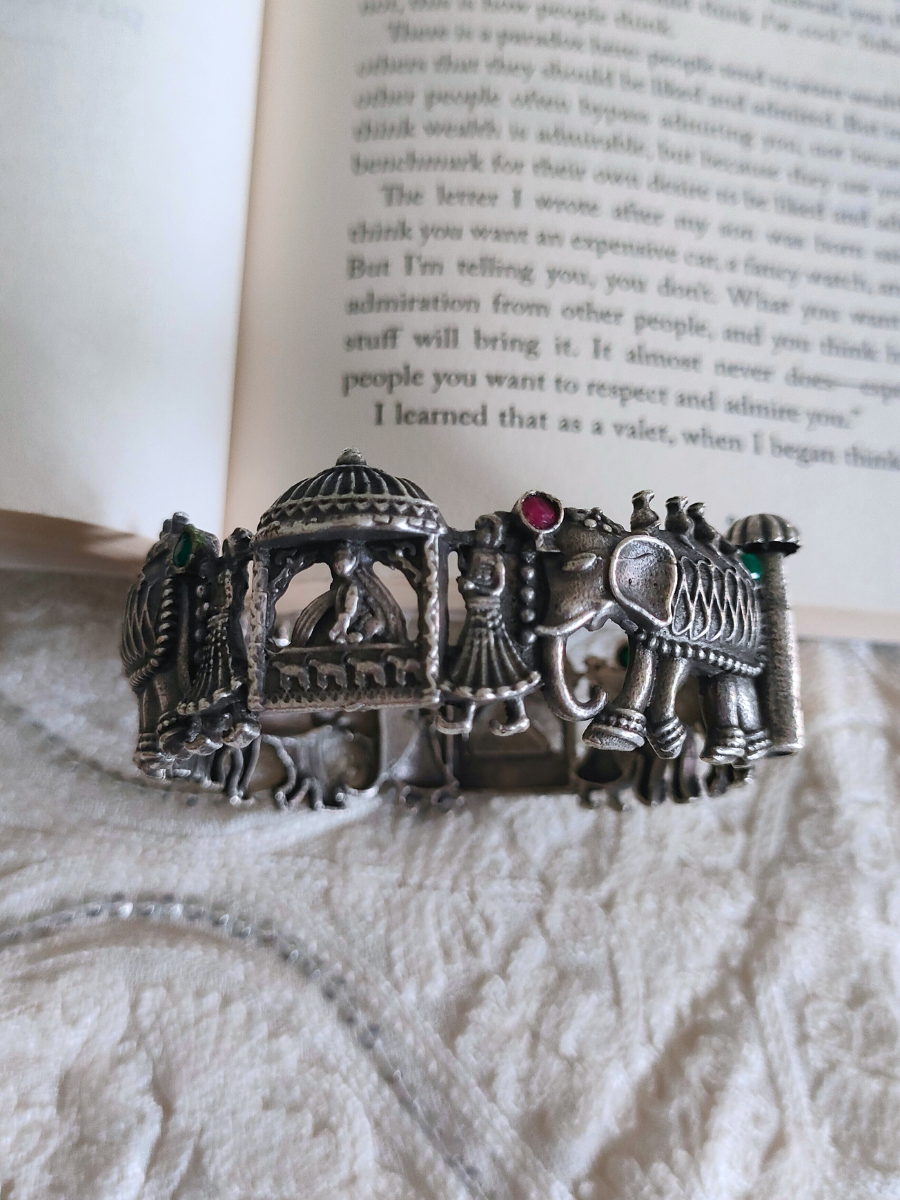 Buy Ruby Red and Green Elephant Shaped German Silver Kada - TheJewelbox