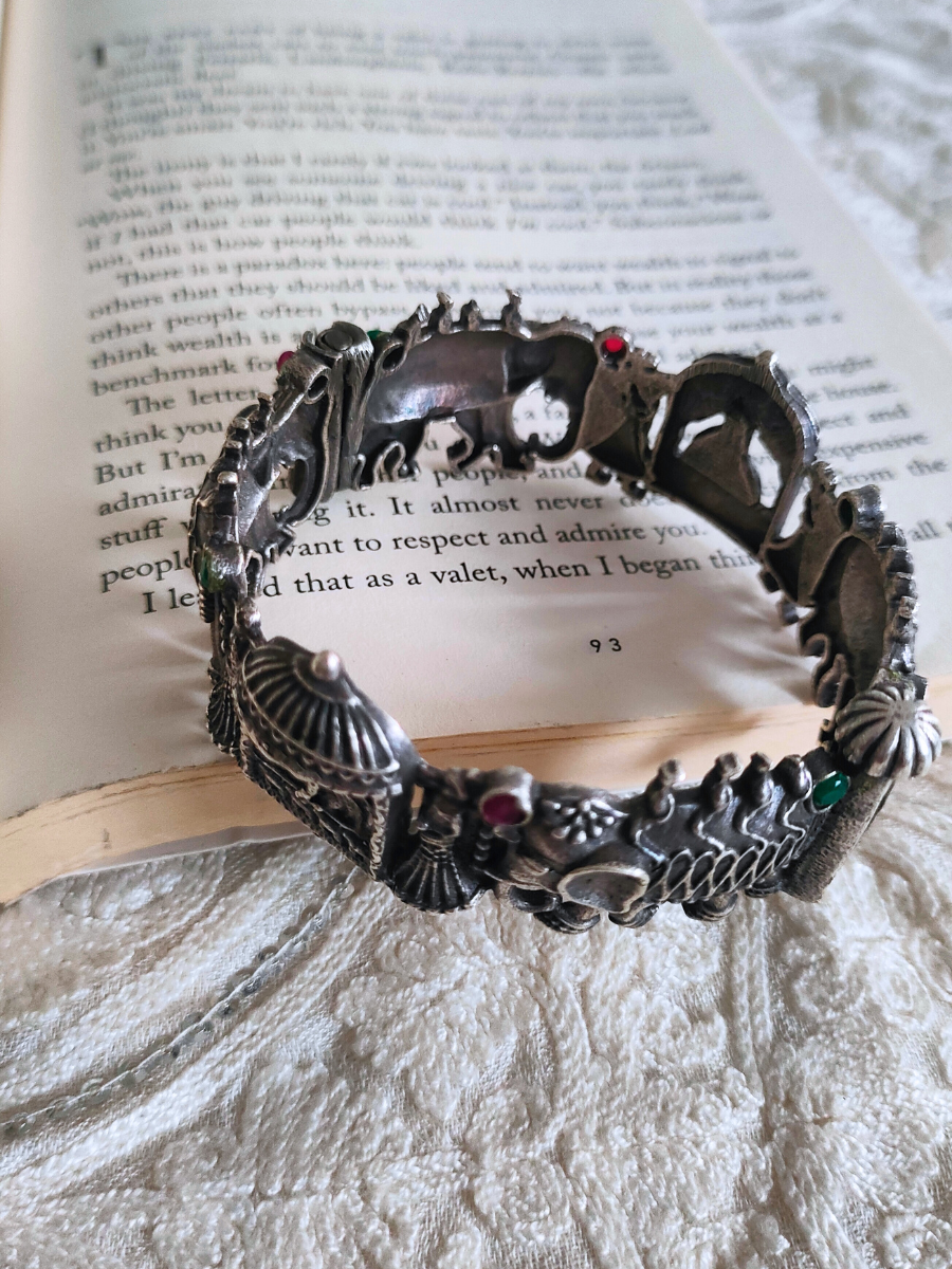 Ruby Red and Green German Silver Kada