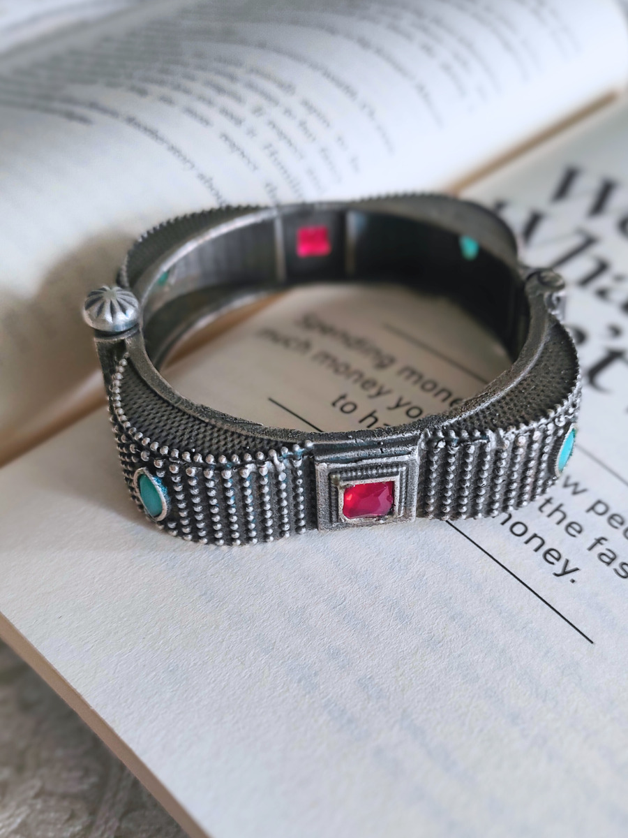 German Silver Oxidised Square Kada