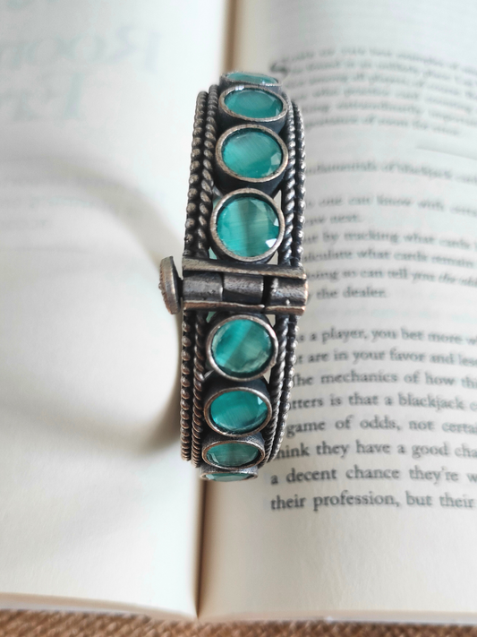 Buy Sea Green Round Stone German Silver Oxidised Bangle - TheJewelbox