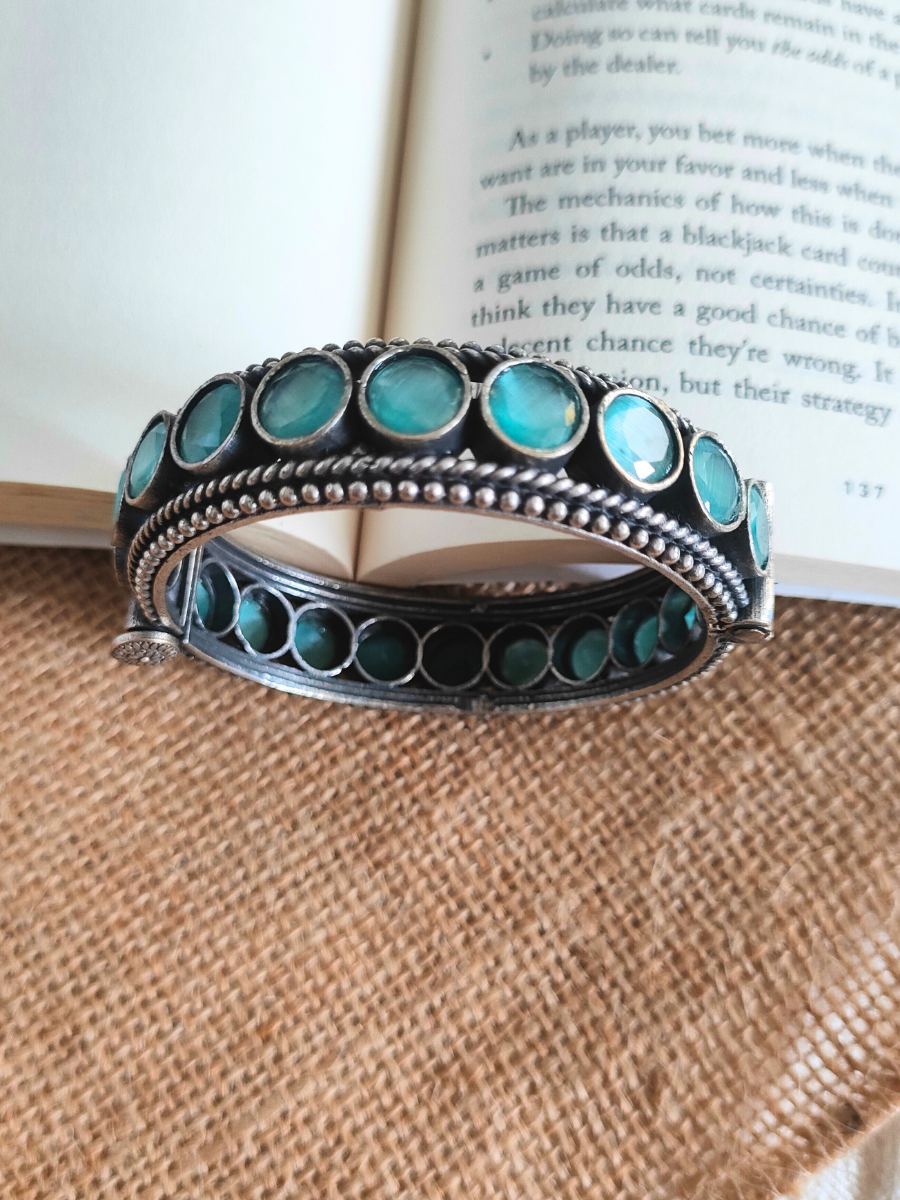 Sea Green Round Stone German Silver Oxidised Bangle