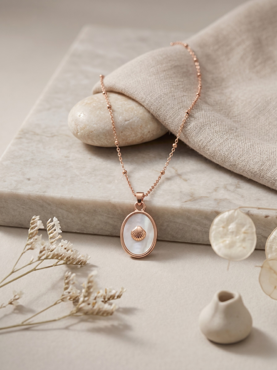 Buy Shell Mother of Pearl Oval Pendant Rose Gold Chain Necklace Online in India