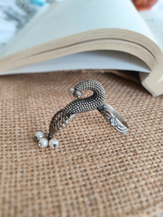 Silver Lookalike Oxidised Peacock Ring